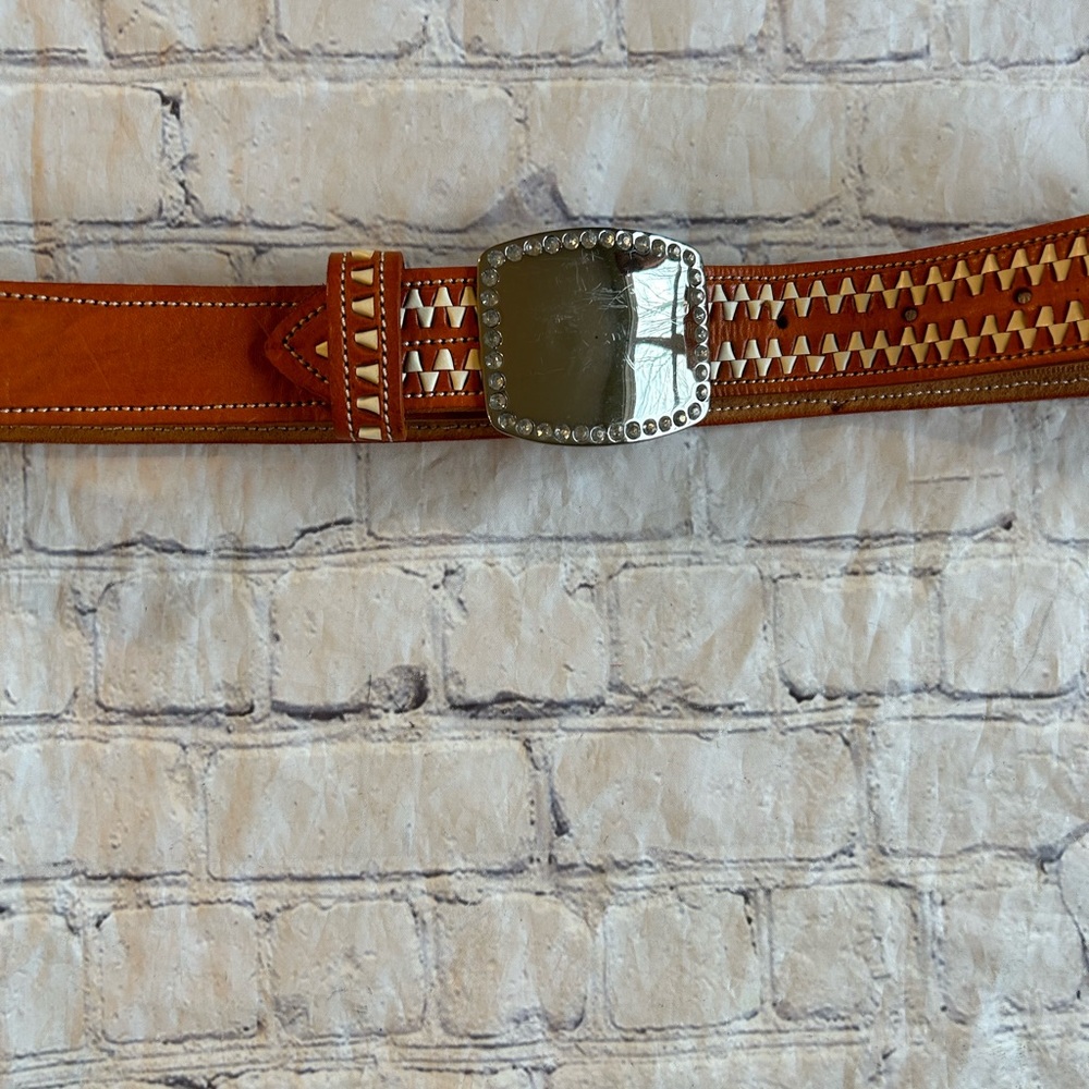 Brown and White Patterned Men's Belt - Picture 12 of 15